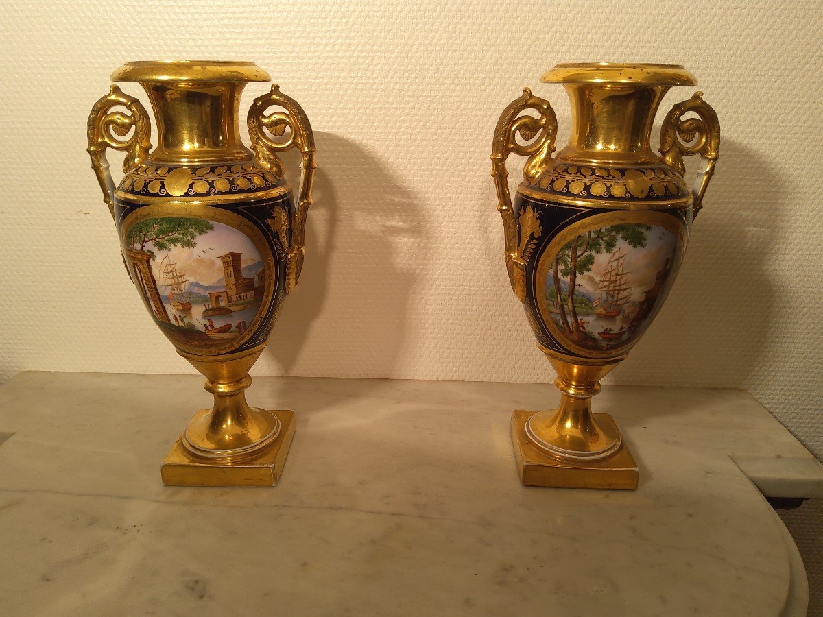 Paire De Vases En Porcelaine D époque Restauration-photo-4